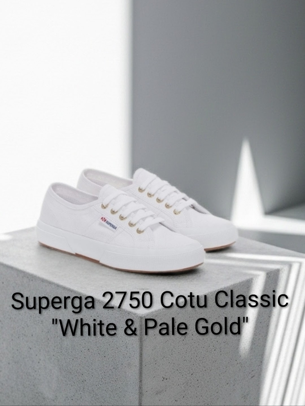 Superga 2750 Cotu Classic "White & Pale Gold" Girls 5.5 Boys 4Y New With Box
